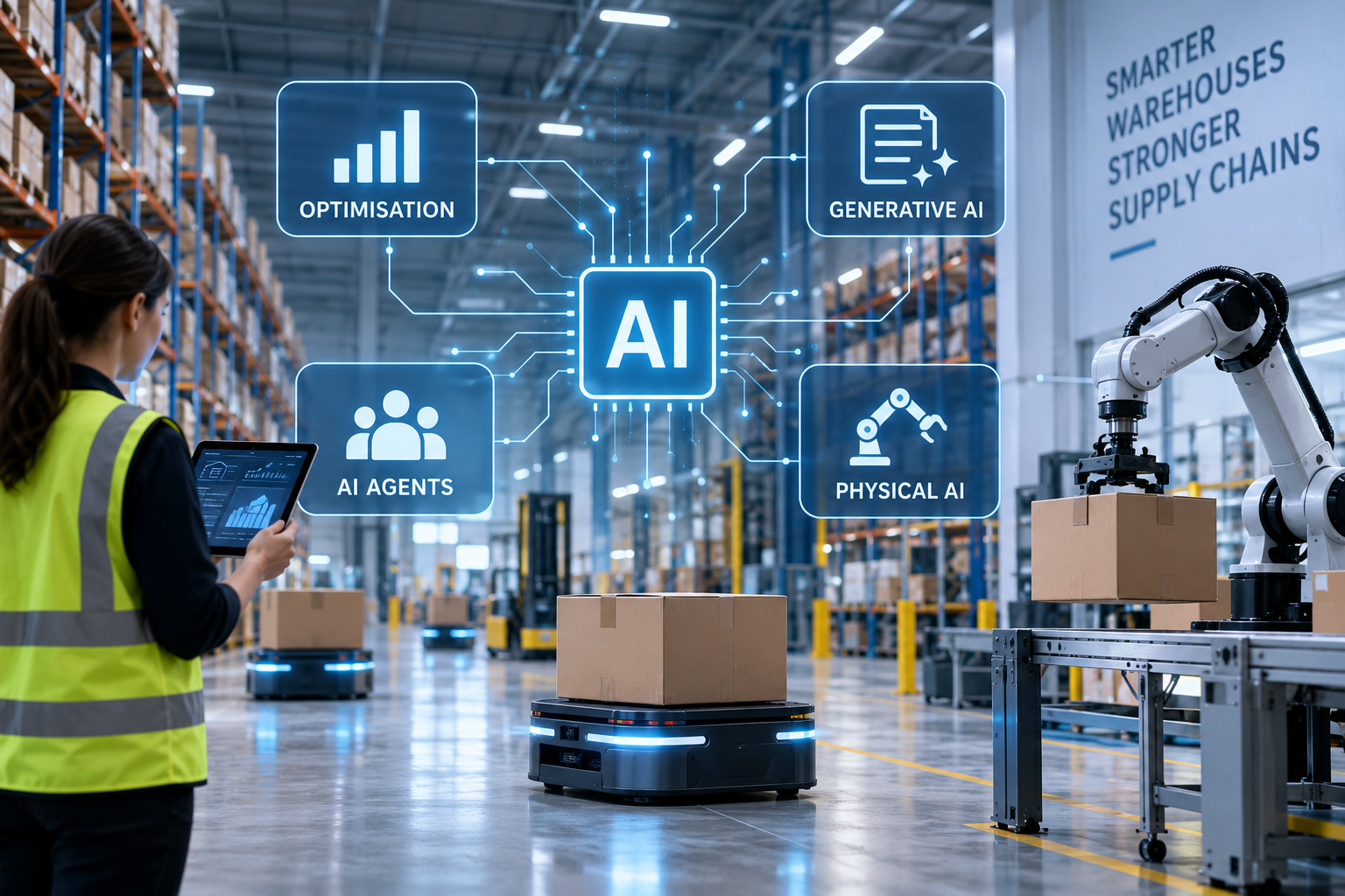 AI łączy cyfrowe planowanie z fizyczną automatyzacją magazynów